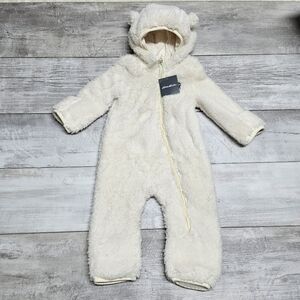 Eddie Bauer Infant Quest Fleece Plush One Piece Zip 6-12M Hoodie Cream New